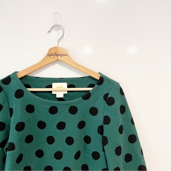 Maeve Anthropologie Green Black Polka Dot Pullover Top - Picture 5 of 10